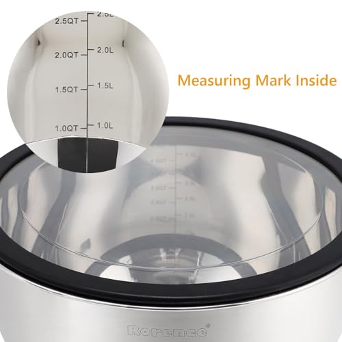 Rorence Stainless Steel Mixing Bowls with Lids Set of 3, 1.5/3/5QT