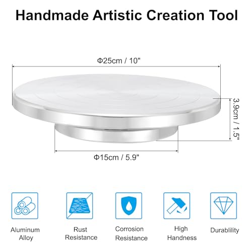 PATIKIL Turntable Sculpting Wheel, 10 Inch Dia Pottery Clay Rotation Turn Table Double Sided for Cake Decorating Paint Spraying Painting Crafting Projects - size: 10"