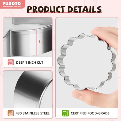 FUSOTO 6PCS Circle Cookie Cutter Set, Round Shaped, 1.5-4 Inch - color: Circle