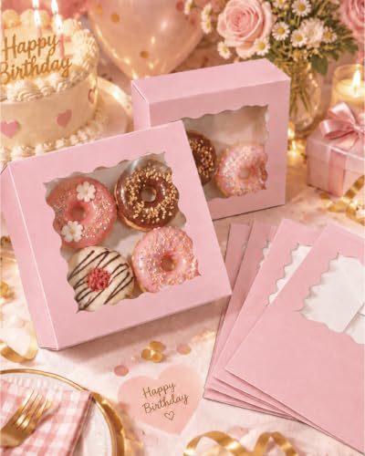 Bakepacker Auto-pop up Cookie Box with Window 6"x 6"x 3" 240Pcs Pink - color: Pink, 240Pcs