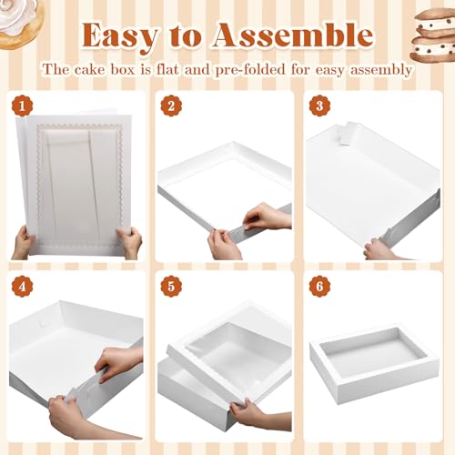 Sinload 1/4 Sheet Cake Box with Window and Board, White, 14x10x4 Inch - color: White, size: 14x10x4 Inch