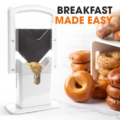 Cheer Collection Guillotine Style Bagel Slicer with Safety Shield - Sharp Serrated Stainless Steel Blade for Cutting Bagels - Fits Bagels up to 2" Thick and 4.5" Diameter…
