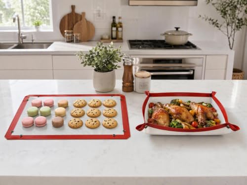 Locking Dials Silicone Fiber Baking Mat to Prevent Leaks, Nonstick Reusable Heat Resistant Baking Sheet Corners Snap Together to Form Leakproof Oven Liner - size: 15.8"L x 11.8"W