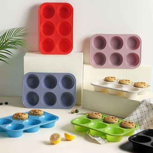 2 Pack 6 Cups Silicone Mini Muffin Pan with Metal Reinforced Frame Silicone Molds Cupcake Cake Baking Pans Cookie Baking Chocoflan Cupcake Mold Cake Molds Kitchen Baking Mom Gift Home Essentials - color: Red, size: 2pc: 6-Cup Jumbo