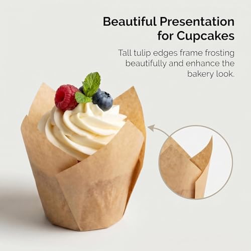 200Pcs Tulip Cupcake Liners Greaseproof Paper Baking Cups Muffin Wrappers for Birthday Wedding Baby Shower Party Catering Restaurants(Deep Khaki)