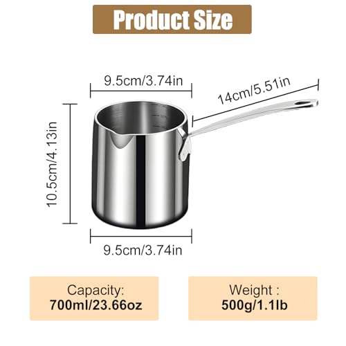 Stainless Steel Butter Warmer Pot 700ml/23.66oz, with Scale Marks - size: 0.7 Quarts