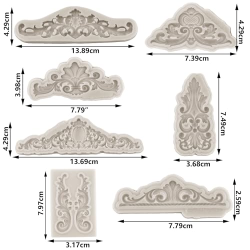 Sijiangmold Baroque Curlicues Scroll Lace Fondant Silicone Mold Set of 7 - color: Style A
