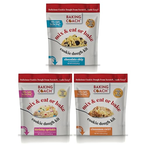 Baking Coach 2 Pack Mix & Eat or Bake Cookies - Edible Cookie Dough Mix Kit - color: 3 Pack Birthday Sprinkle Cinnamon