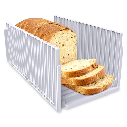 Bread Slicer for Homemade Bread,Adjustable Thickness Slicing Guide,Foldable Portable Bread Cutter Suitability for Homemade Breads, Bagel,Cakes-Kitchen Gadget,Baking Tool &Gift for Mother Father(white) - color: White