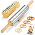 LUSHYUM 304 Stainless Steel Adjustable Rolling Pin with Thickness Rings