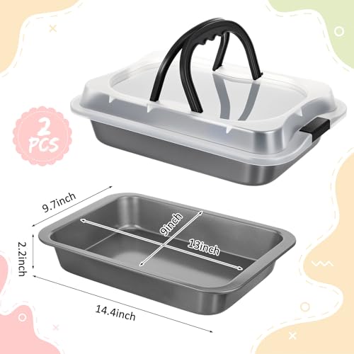Qinyoung 2 Pcs Black Gray Cake Pan with Lid and Handle, 9 X 13 Inch - color: Black Gray