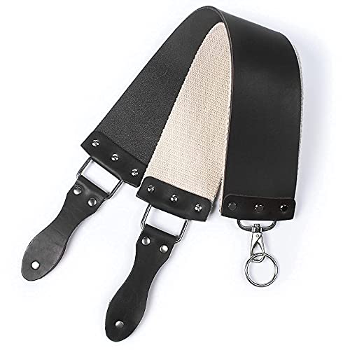 Razor Strop - Barber's Latigo Leather Straight Razor Strop. Dual Strap that will be a Great Addition for Any Straight Razor. PREMIUM LEATHER Strop for Sharpening. (Black) - color: Black