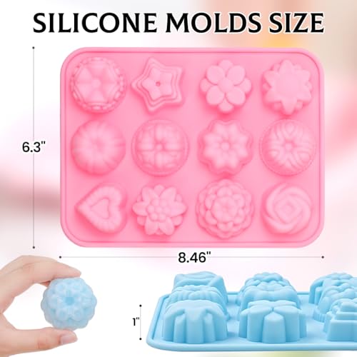SJ Flower Silicone Mold Set, 3-Pack 12-Cavity Soap & Craft Molds - color: Pink+Purple+Blue / Flower Shape