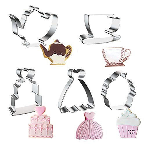 Tea Cookie Cutter Set 5 PCs Stainless Steel Small Size Teapot Teacup Kit