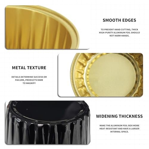 Graduation Party 50Pcs Mini Aluminum Foil Cupcake,5oz Baking Cups with Lids - color: Black