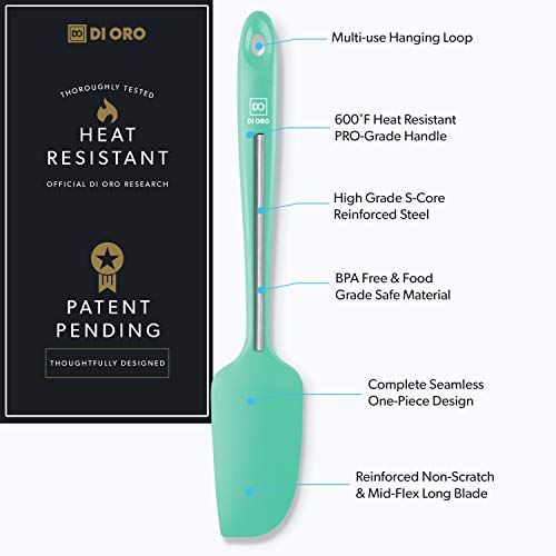 DI ORO Mini Silicone Spatula - Small Jar Scraper, 600F Heat Resistant, Mint - color: Mint