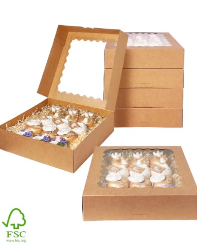 Bakepacker Auto-pop Up Pie Boxes With Window 12x12x3'', 20pcs Brown - color: Brown, size: 12x12x3, 20Pcs