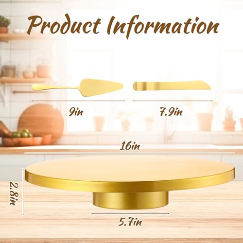 Wenqik 16 Inch Gold Cake Stand Metal with Knife Spatula Set - color: Gold, size: 16 Inch