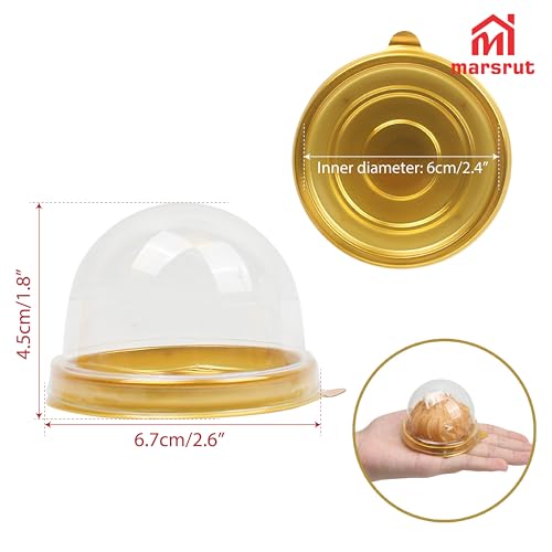 100pcs Mini Flan Containers with Lids, 2.4 in Chocoflanes Bases, Clear Plastic Cake Holder/Box, Round Dome for MINI Cupcake, Dessert, Strawberry, Treats, Gift, Cookies, Mooncake, Muffin, Weddings