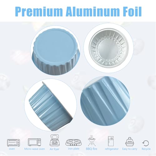100Pcs Aluminum Cups with Lids,5oz Disposable Ramekin Baking Cups Muffin Liners Mini Pie Pans Foil Cupcake Containers for Christmas Party Wedding Party,Sky Blue - color: Sky Blue