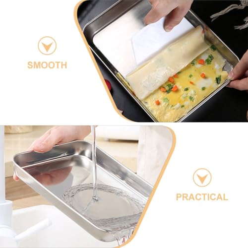 BESTOYARD Stainless Steel Rice Roll Tray Rectangular Steamer Pan 10.43 X 8.07 X 0.47 in Flat-Bottom Baking Sheet with Gripper and Scraper for Homemade Rice Noodles Serving and Kitchen Use