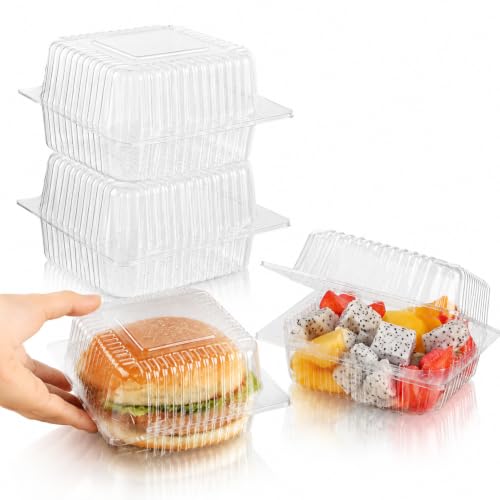 100Pcs Clamshell Food Containers with Hinged Lids, 5.3x4.7x2.8 in