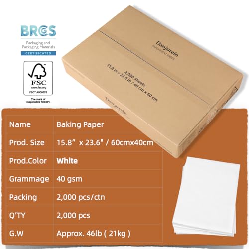 16x24" Commercial Baking Parchment Paper 2000 Bulk Sheet Industrial Grade - color: White, size: 15.8"×23.6" (40×60cm) - 2000 sheets