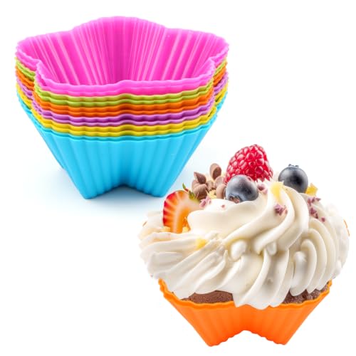 12 Pack Reusable Silicone Cupcake Liners Baking Cups Liners - color: Colored-Star