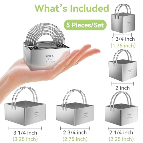 USLAI Biscuit Cutter Set (1.75, 2, 2.5, 2.75, 3.25 Inch) - size: 5 Sizes - Square