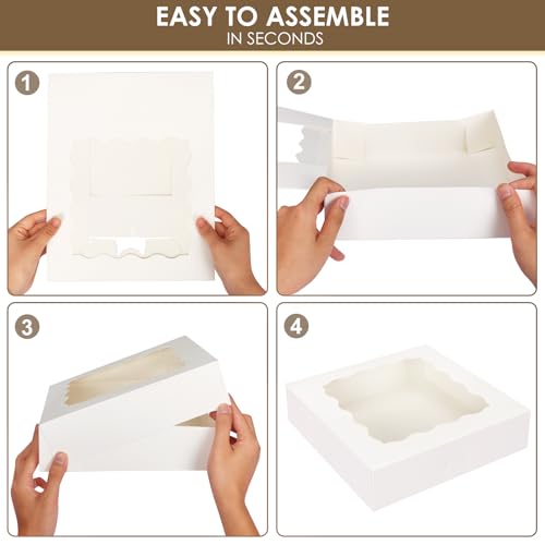 Moretoes 35pcs 10x10x2.5in Auto-Popup Pie Boxes, Cookie Boxes with Window