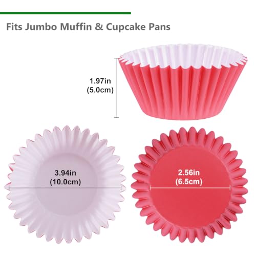 Caperci Heavy Duty Jumbo Cupcake Muffin Liners for Baking - Extra Large 100pcs Grease-Resistant Red Paper Baking Cups, No Muffin Pan Needed, Odorless, Easily Peels (Red) - color: Red