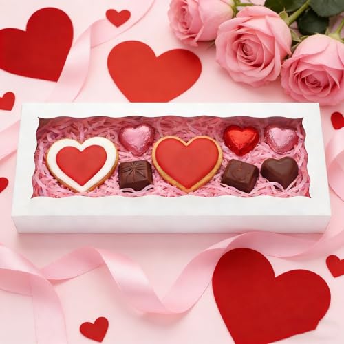 XINHPKGG 20 Pcs White Cookie Boxes 12x5x1.5 Inch Bakery Boxes with Window - color: White