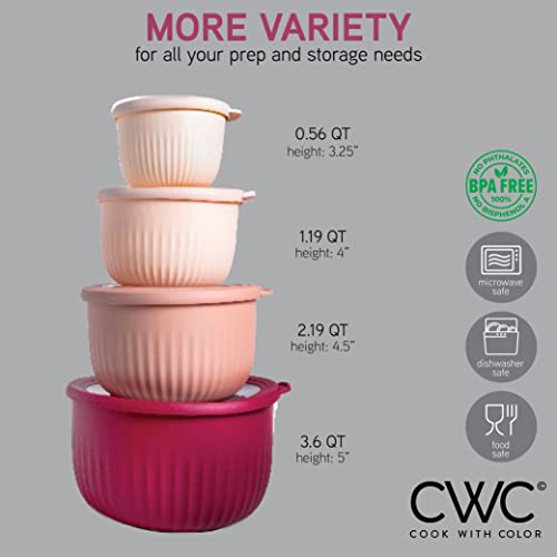 COOK WITH COLOR Prep Bowls with Lids- Wide and Deep Nesting Plastic Small Mixing Bowl Set with Lids, 8 Piece Set - Deep Bowls, Rose - color: Rose, size: 8 Piece Set - Deep Bowls