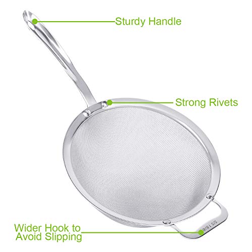 9" Large Fine Mesh Strainer, Stainless Steel 18/8 Extra Fine Mesh Quinoa Sieve, with Solid Sturdy Handle, Flour Filter with Wider Hook - size: 1 Pc. - 9"