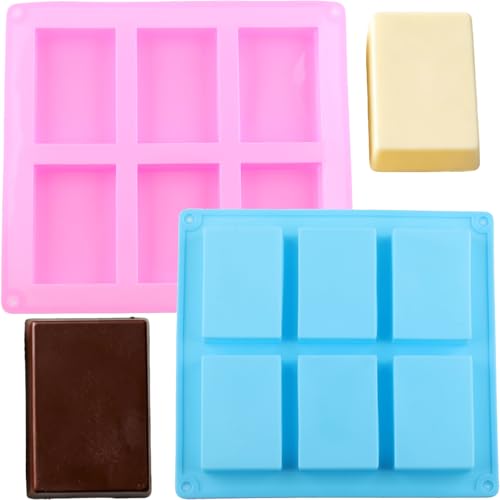 6 Cavity Long Rectangle Bar Silicone Chocolate Molds Set Of 2 - color: Pink and Blue