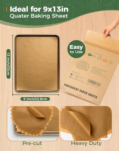 9x13 Inches Parchment Paper Sheets for Baking, Unbleached & Precut - color: Unbleached Brown, size: 9" x 13"-100 Pcs