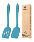 BUNDLEPRO Silicone Spatula, Solid & Slotted Turner, One-Piece, 2 Pack, Blue - color: Blue