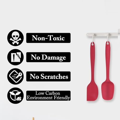 2-Pack Silicone Spatulas Set, 10-Inch High Heat Resistant Non-Stick Rubber Spatulas for Baking, Cooking, and Mixing – Dishwasher Safe (Red) - color: Red