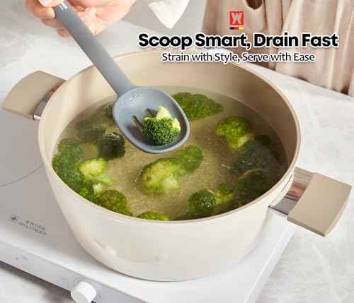 Wagensteiger Dark Gray Versatile Slotted Spoon: Muti-Purpose Cooking Skimmer with Heat Resistant, Non-stick Cookware Safe, Skimmer for Deep Frying Cooking, BPA Free (11.02inch x 2.56inch) - size: 11.02inch x 2.56inch