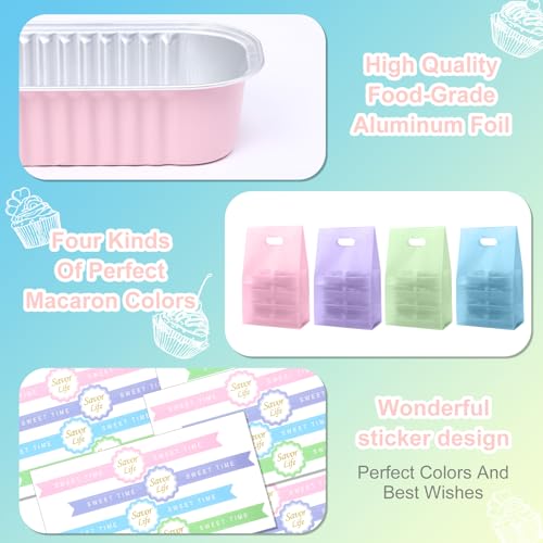212 Pack Macaron Mini Loaf Pans Set with Lid and Spoon - color: Macaron Colors