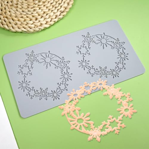 mostsom Lace Embossing Mat, Snowflower Wreath Silicone Fondant Impression Mold for Cake, Biscuit, Cookie, Pudding, Chocolate, Cupcake Toppers, Clay, DIY Dessert Decoration (B_ Snowflower Wreath) - size: B_ Snowflower Wreath