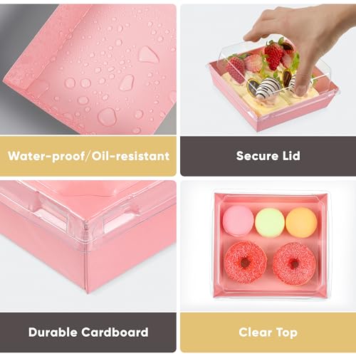 50 Pack 5in Small Clear Treat Boxes, Disposable Paper Dessert Boxes To Go - color: Pink