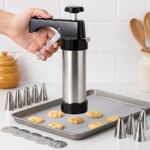 21-Piece Cookie Press Set, Stainless Steel for DIY Cookies Maker-red - color: Red