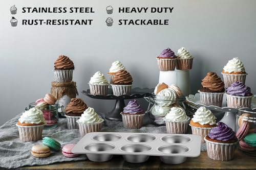 Leonyo Non-Toxic Stainless Steel Muffin Pan Metal Cupcake Pan 6 Cup - size: 6 Cup