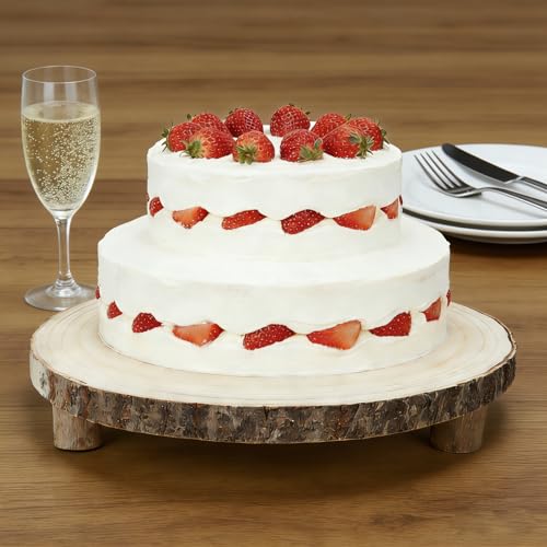 Rustic Wood Cake Stand with Legs - 10-11 Inch Wood Slice Serving Tray for Weddings, Parties, and Elegant Dessert Displays