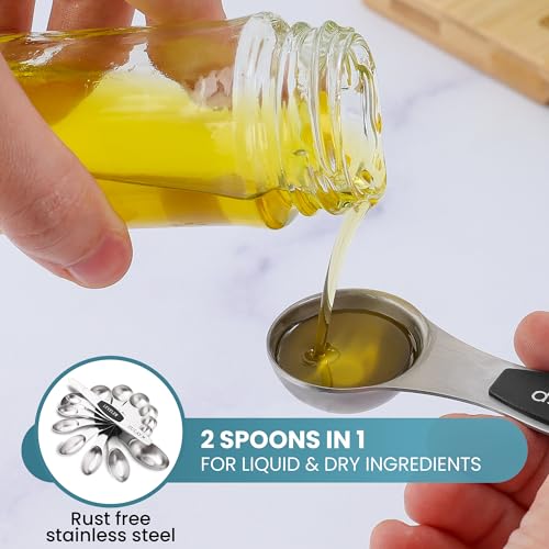 Zulay Stainless Steel Measuring Spoon Set - Stackable Magnetic Spoon Measuring Set - Magnetic Measuring Spoon Set of 8 with Leveler - Made with Strong N45 Magnets & 304 Stainless Steel - Black - color: Black