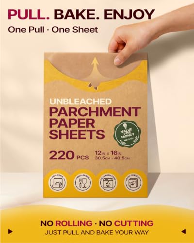 Katbite 12x16 Inch Parchment Paper Sheets 220PCS, Unbleached Non-Stick - size: 12x16 Inch 220 Pcs