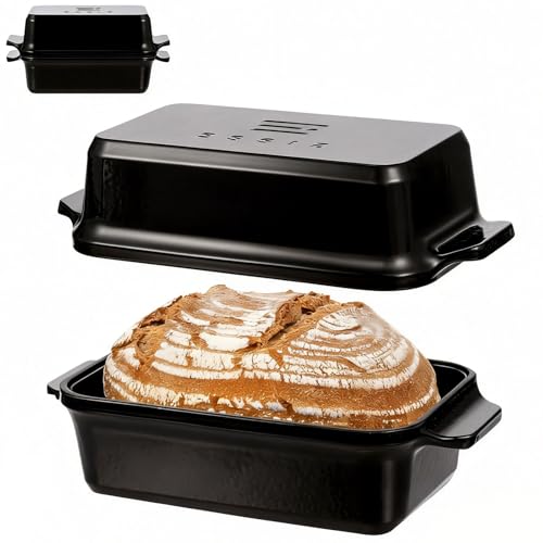 Enameled Cast Iron Dutch Oven for Bread Baking, 9×5 Dutch Oven Pot with Lid for Homemade Bread, 2 in 1 Sourdough Bread Pan with Lid, Roasting & Braising, Oven & Induction Safe (4.2 QT,Black) - color: Black