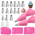 Jutoe 22Pcs Piping Bags and Tips Set, Reusable Silicone Pastry Bag, Pink