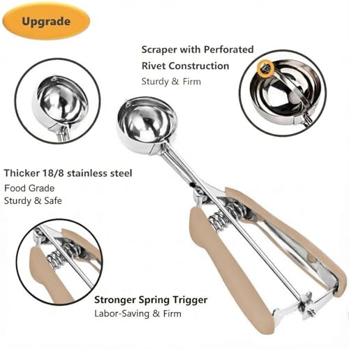 Cookie Scoop Set, 3Pcs Ice Cream Scoop, Cookie Scoops for Baking Set of 3 - color: Brown